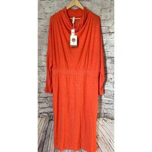 Daily Practice Anthropologie Dress Orange Lightweight Sweater Dress Cowl  1X